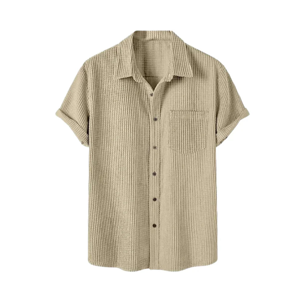 Camisa Manga Curta em Veludo Cotelê Garenzi GZ580 com veludo cotelê premium, toque macio, caimento elegante e visual sofisticado.