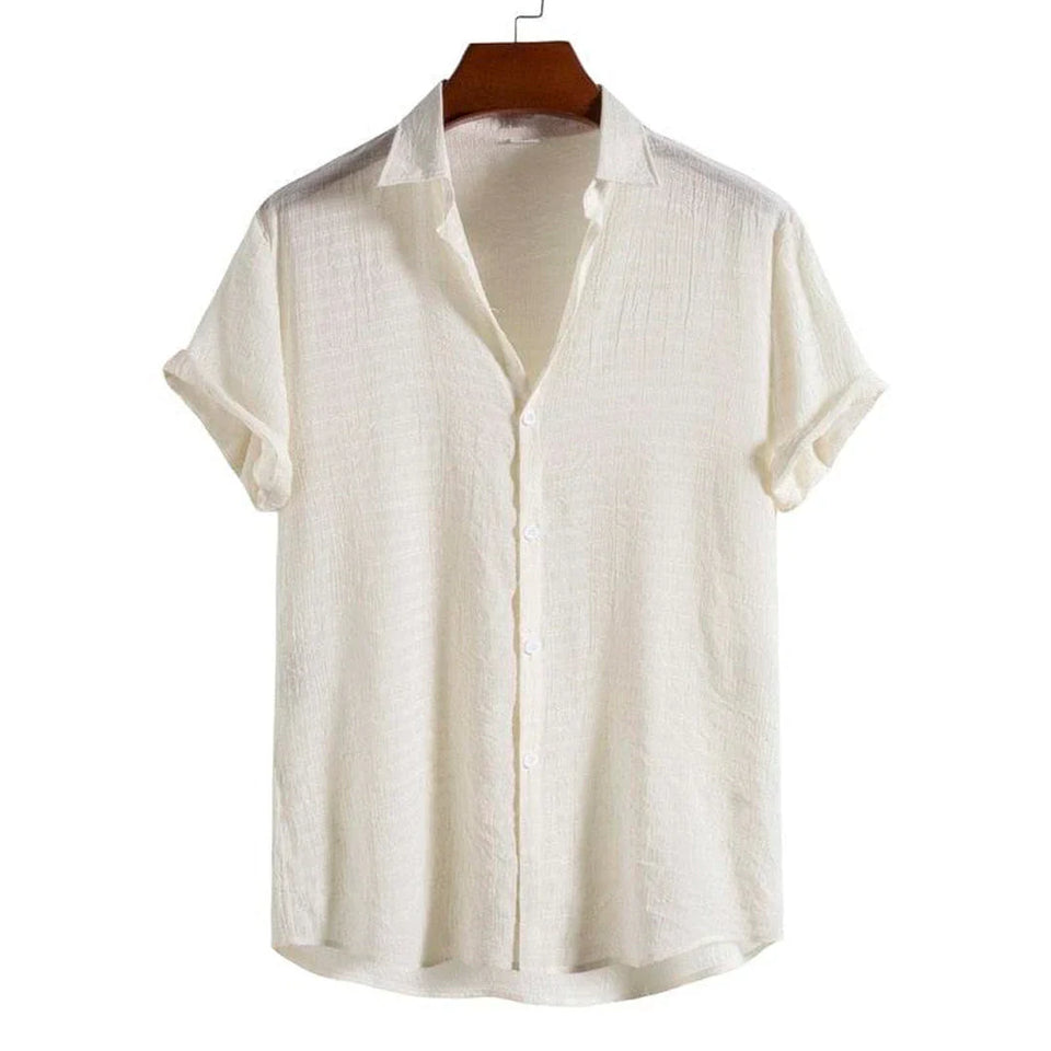 Camisa Manga Curta Playa Off White Garenzi GZ591 com tecido leve, design clean, caimento confortável e visual elegante.