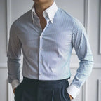 Camisa Social Listrada Masculina Garenzi GZ086 confeccionada em tecido premium, modelagem slim fit, listras refinadas e visual sofisticado.