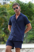 Conjunto Paradizo Garenzi Masculino com camisa de manga curta e calção, tecido leve, caimento moderno e visual casual confortável