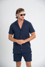 Conjunto Paradizo Garenzi Masculino com camisa de manga curta e calção, tecido leve, caimento moderno e visual casual confortável