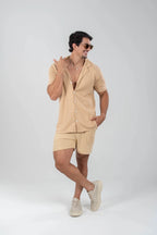 Conjunto Paradizo Garenzi Masculino com camisa de manga curta e calção, tecido leve, caimento moderno e visual casual confortável