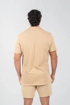 Conjunto Paradizo Garenzi Masculino com camisa de manga curta e calção, tecido leve, caimento moderno e visual casual confortável