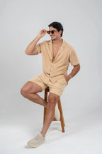 Conjunto Paradizo Garenzi Masculino com camisa de manga curta e calção, tecido leve, caimento moderno e visual casual confortável