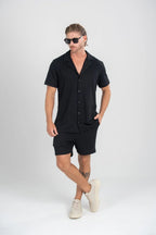 Conjunto Paradizo Garenzi Masculino com camisa de manga curta e calção, tecido leve, caimento moderno e visual casual confortável