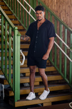 Conjunto Paradizo Garenzi Masculino com camisa de manga curta e calção, tecido leve, caimento moderno e visual casual confortável