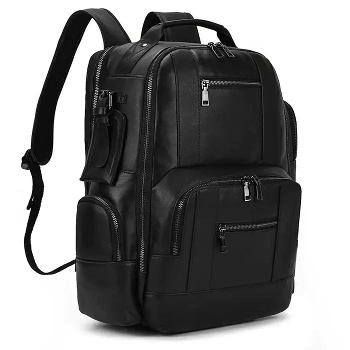 Mochila Executiva em Couro Retrô Garenzi GZ071 em couro legítimo, design retrô moderno, compartimentos funcionais e acabamento refinado.