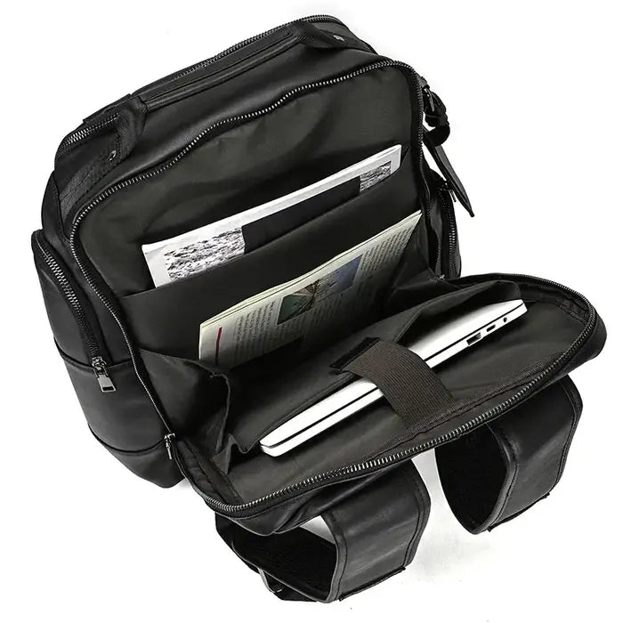 Mochila Executiva em Couro Retrô Garenzi GZ071 em couro legítimo, design retrô moderno, compartimentos funcionais e acabamento refinado.