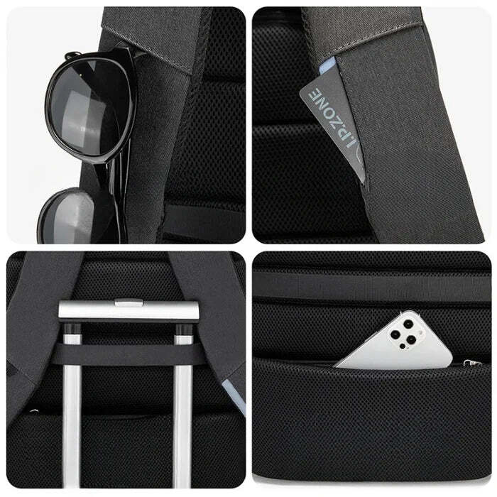 Mochila Executiva Garenzi GZ348 impermeável, com compartimento para notebook 17”, porta USB integrada, design executivo e alta capacidade.