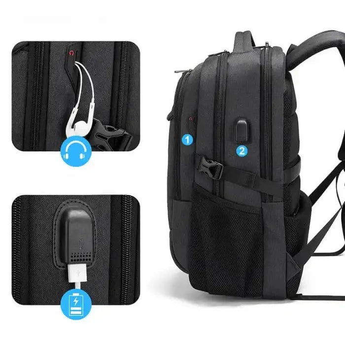 Mochila Executiva Garenzi GZ348 impermeável, com compartimento para notebook 17”, porta USB integrada, design executivo e alta capacidade.