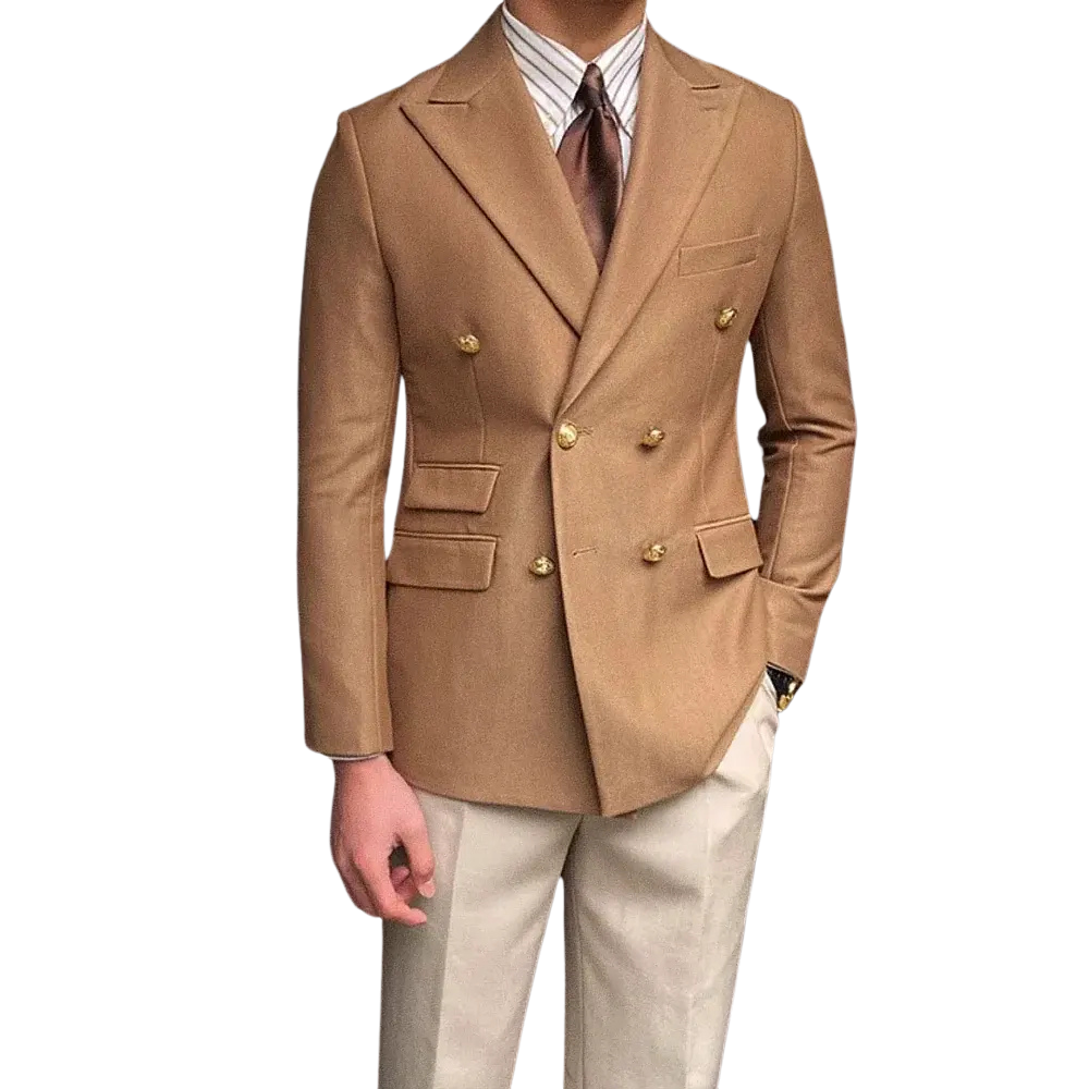 Blazer Masculino Transpassado Garenzi GZ062 com ecomicrofibra, abotoamento duplo e forro refinado para visual elegante.
