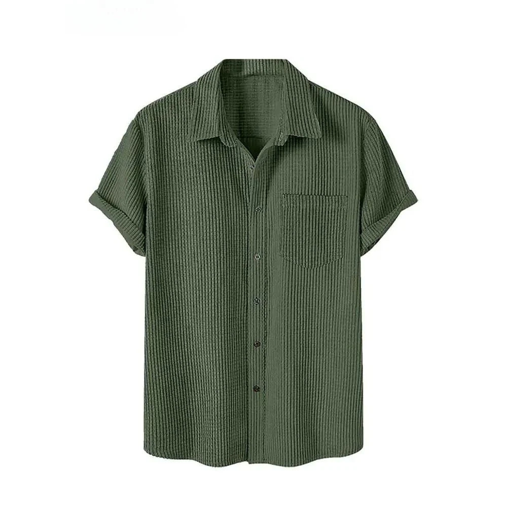 Camisa Manga Curta em Veludo Cotelê Garenzi GZ580 com veludo cotelê, caimento elegante e estilo moderno para looks casuais ou refinados.