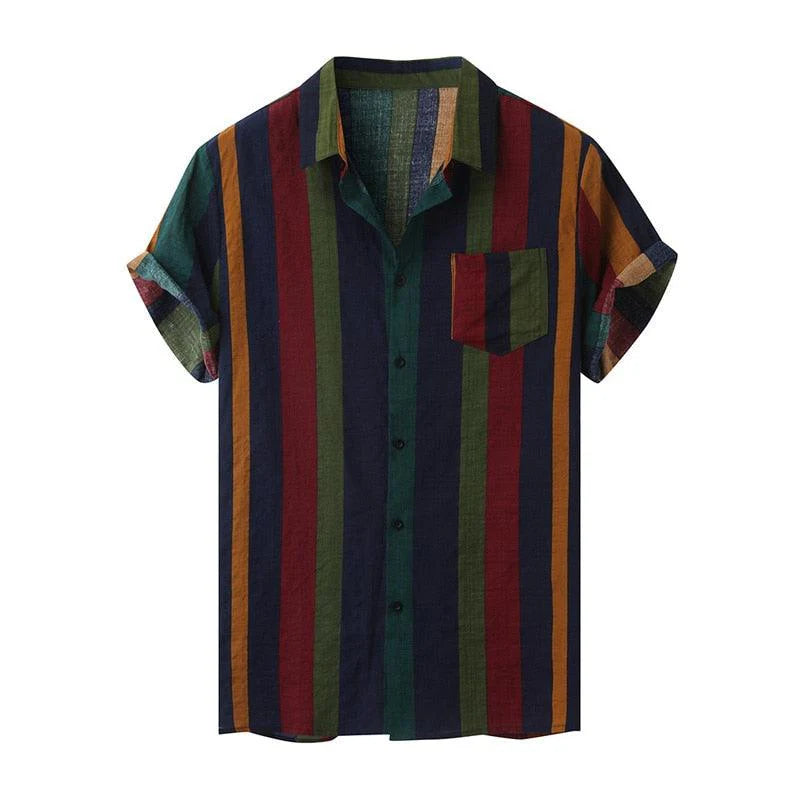 Camisa Manga Curta Leve Listrada Garenzi GZ598 masculina em tecido leve e respirável, com visual moderno e versátil ideal para composições elegantes e casuais.