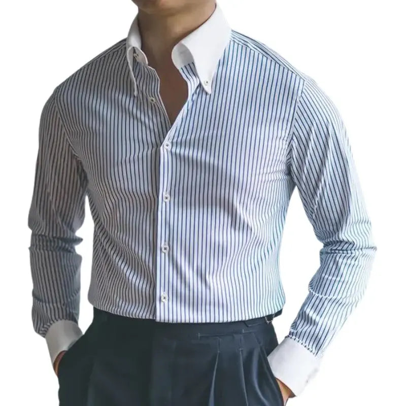 Camisa Social Listrada Masculina Garenzi GZ086 com modelagem slim fit, tecido premium e listras elegantes para um visual moderno e refinado.